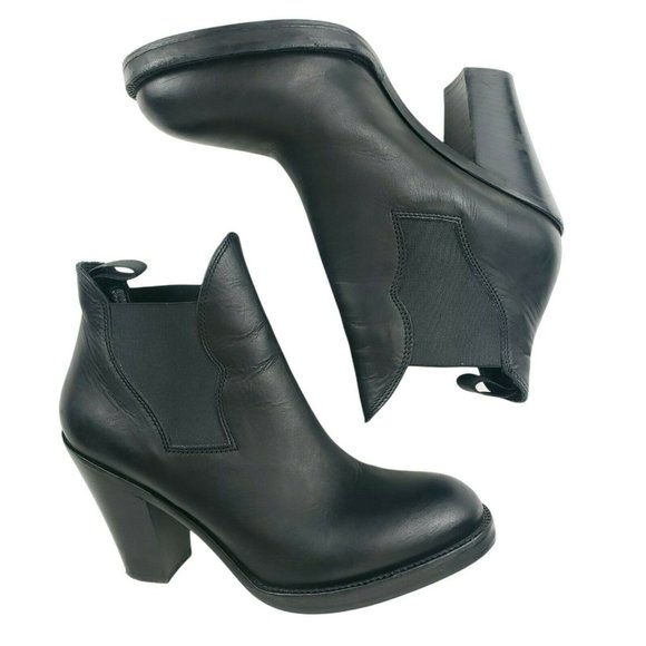 ACNE STUDIOS Star Black Leather Chelsea Ankle Heel Bootie Boots Size 41 - Picture 6 of 12